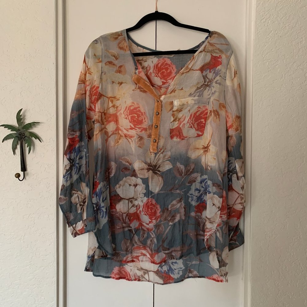 Shear Blouse w/Embroidered back detail